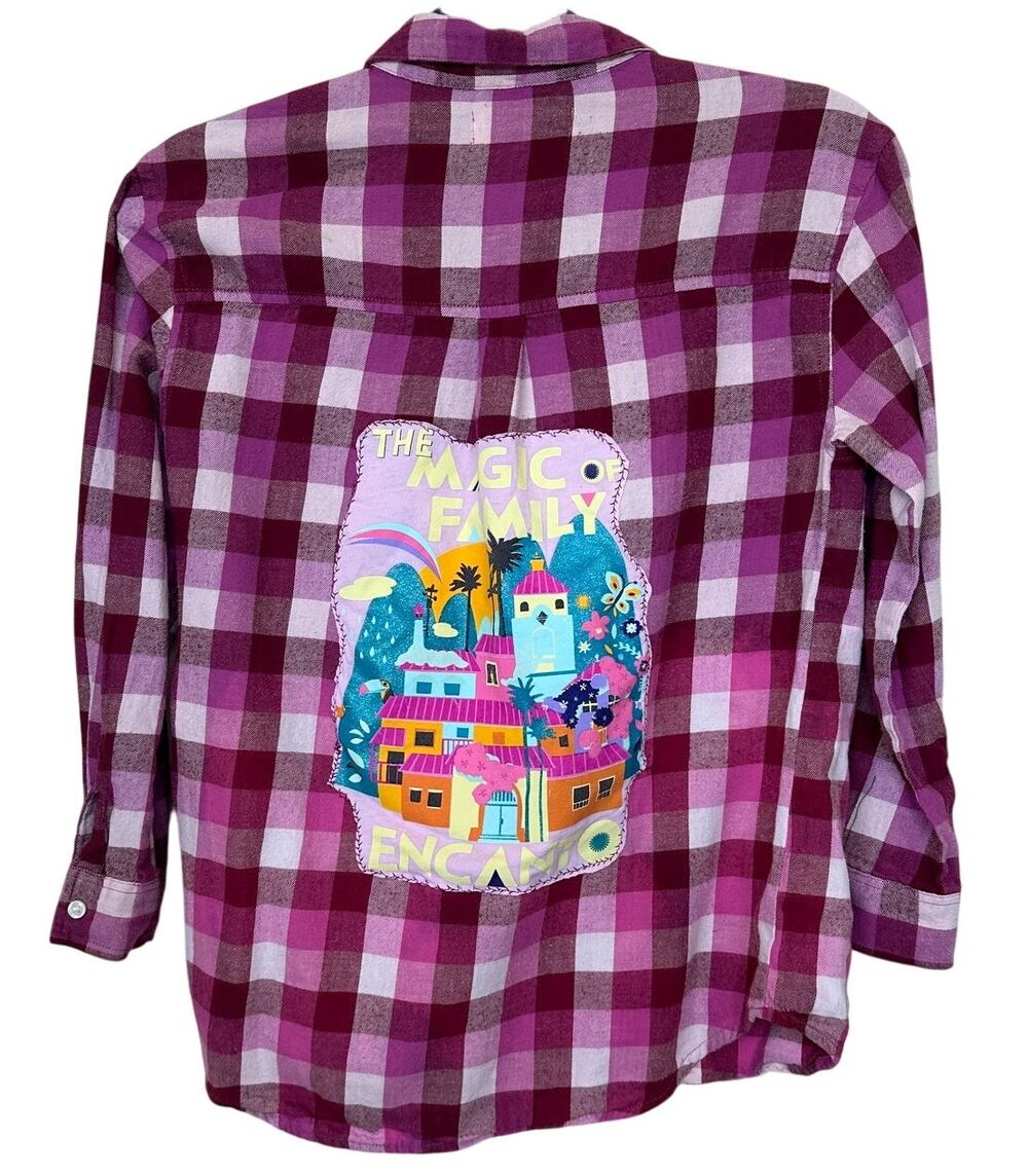 Encanto Pink Plaid Flannel Shirt LARGE Button Down Mirabel Unique Disney